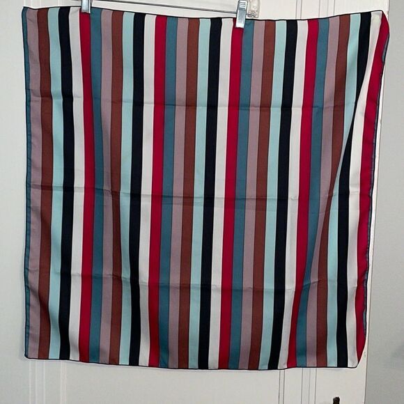 Vtg 70s/80s black, white, red, brown, green & pink striped polyester scarf - Picture 1 of 5